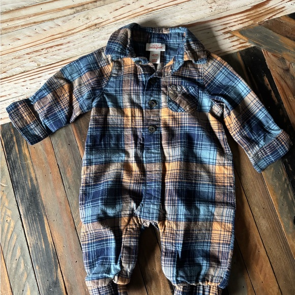 EUC Cat & Jack Plaid Baby Romper in Blue and Brown - Picture 1 of 4